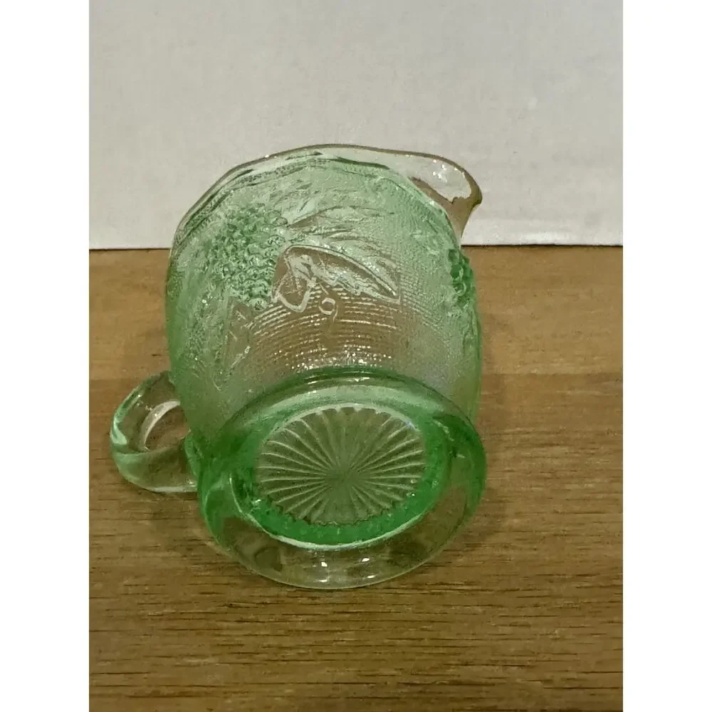 Westmoreland Glass Creamer Pitcher Stippled Grape Uranium Glass